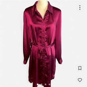 Cranberry Rachel Zoe satin shirt dress with belt Size XL #preppy #glam